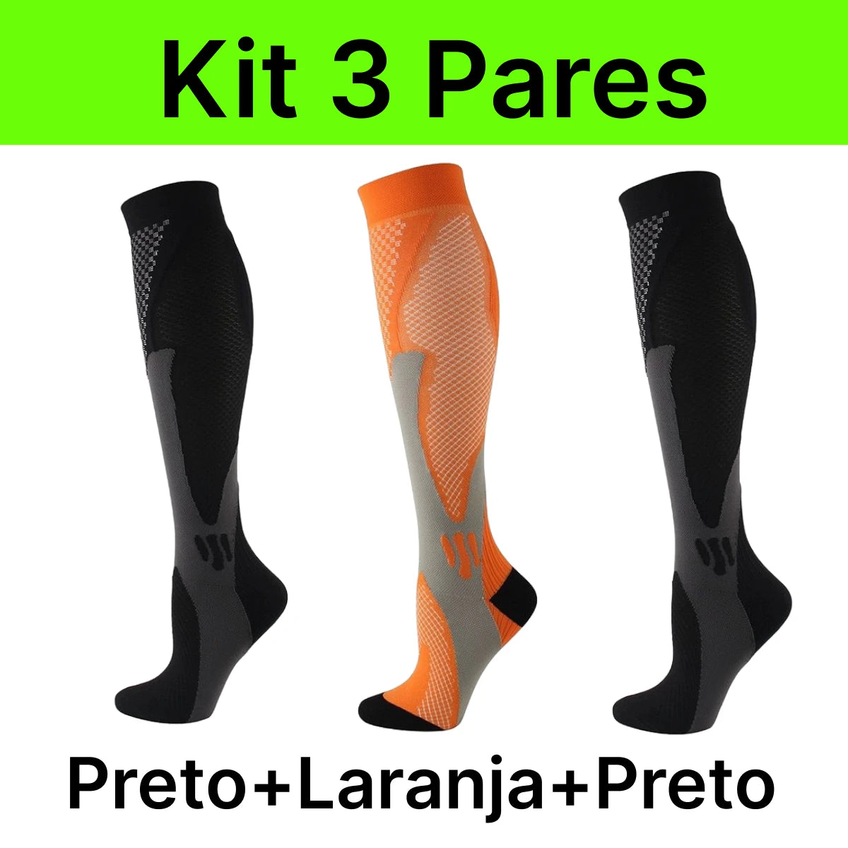 Kit 3 Meias Compressão Esportivas - Ciclismo, Corrida, Alívio de Dores e Cansaço