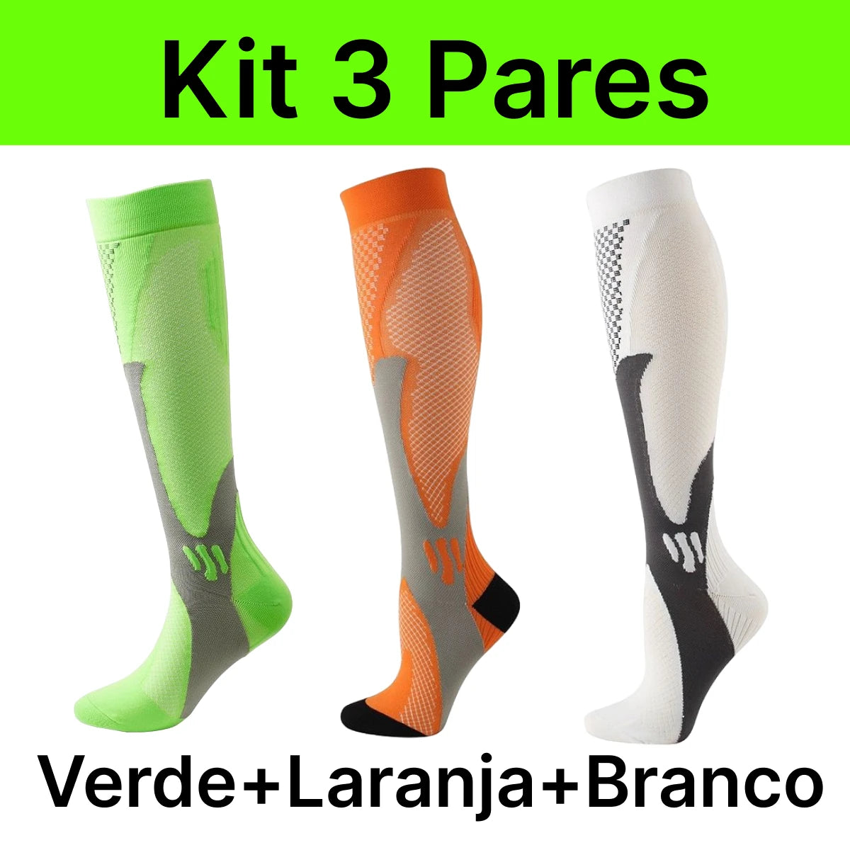 Kit 3 Meias Compressão Esportivas - Ciclismo, Corrida, Alívio de Dores e Cansaço