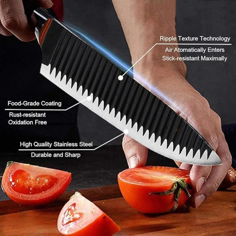 Conjunto de Facas  6 Peças - Faca Chef, Faca para Frutas e Facas de Aço Inoxidável Black Wave